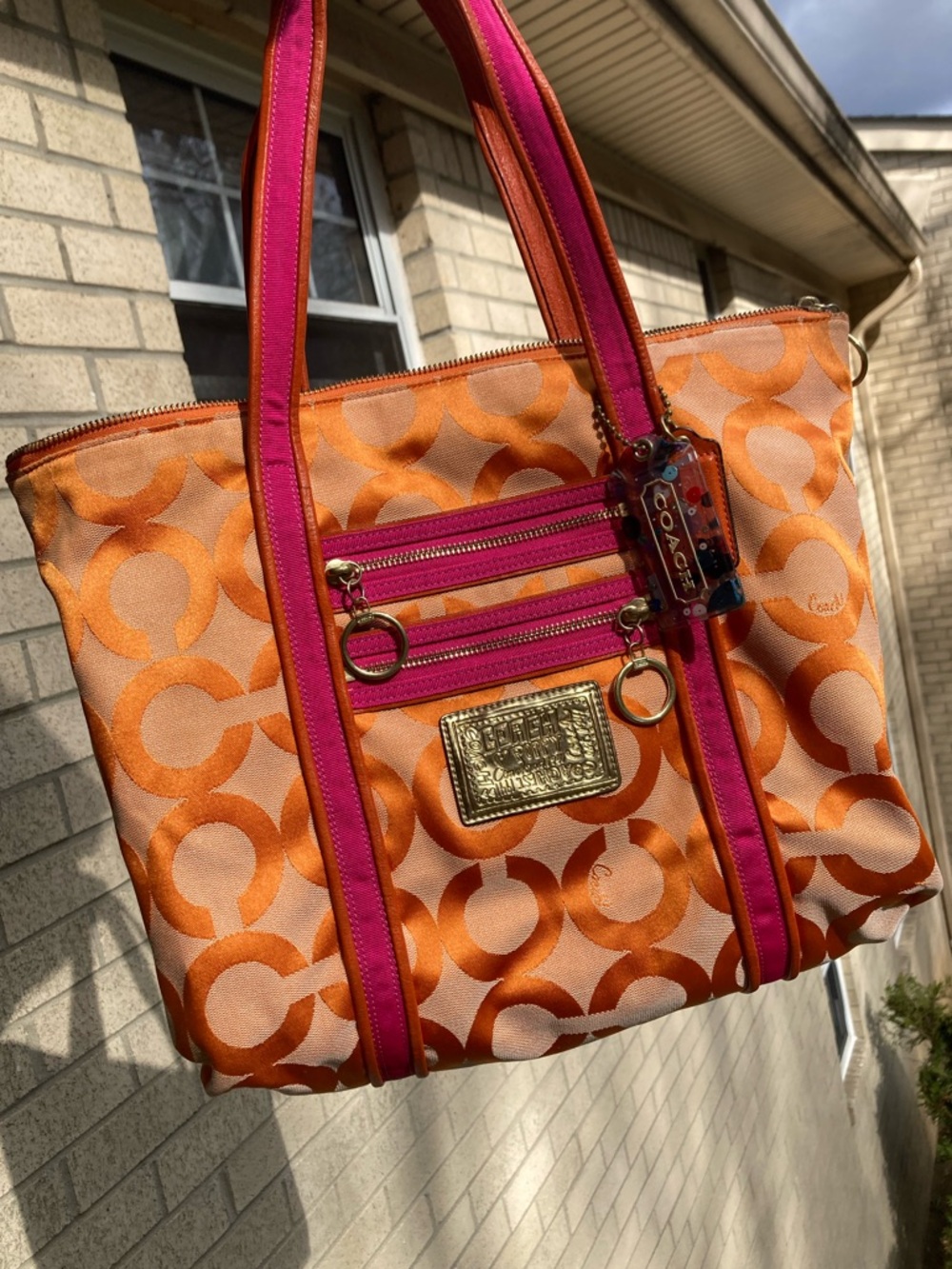 Coach Poppy Orange Signature Print Large Zipper Top Tote Bag 2009 KO994 13826 - Picture 14 of 17